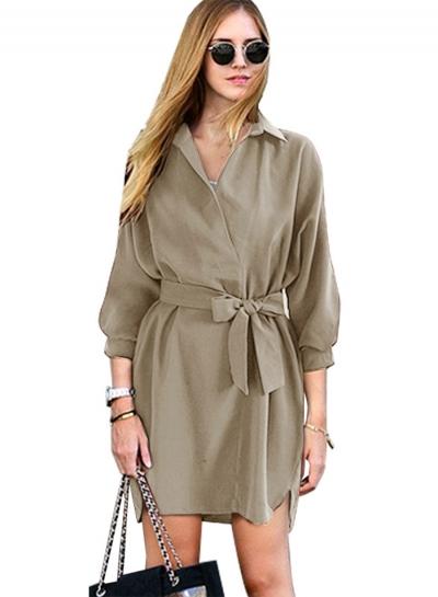 Oasap Fashion Long Sleeve Office Dress With Belt