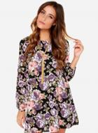 Oasap Women's Multicolor Vintage Floral Print Ruffle Long Sleeve Mini Dress