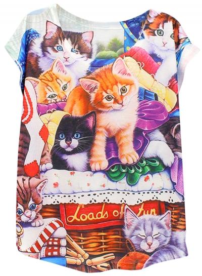 Oasap Women's Fashion Cat Print Short Sleeve Pullover Tee