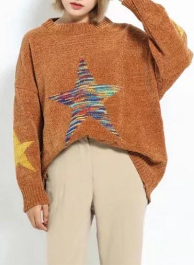 Oasap Christmas Star Printed Loose Fit Knit Sweater