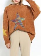 Oasap Christmas Star Printed Loose Fit Knit Sweater