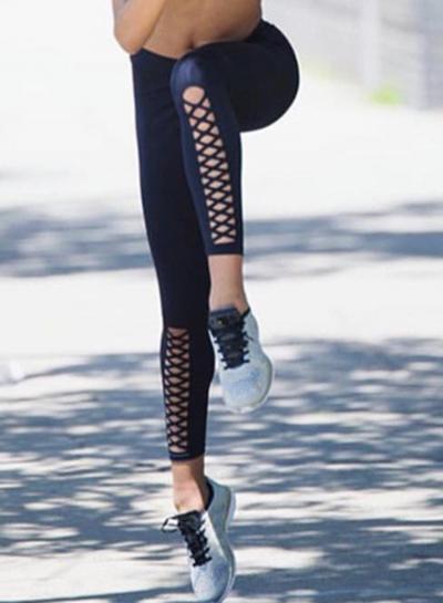 Oasap Solid Hollow Out Sports Leggings
