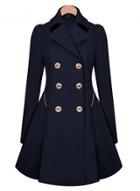 Oasap Long Sleeve Turn-down Collar Double Breasted Long Coat