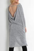 Oasap Grey Side Slit High Low Cut-out Back Dress