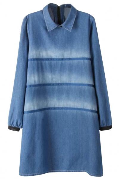 Oasap Casual Street Blue Mini Shift Denim Dress