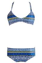 Oasap Women Print Cut-out Design Halter Two Piece Swimsuit Bikini