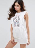 Oasap Round Neck Sleeveless Floral Embroidery Romper