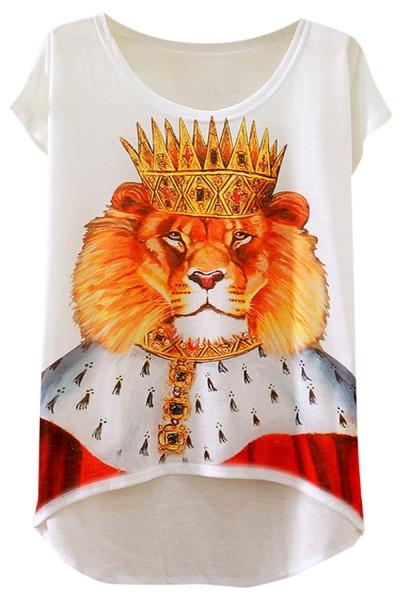 Oasap Cute Lion Pattern Cap Sleeve Loose Fit Knit Tee