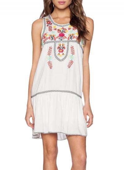 Oasap Women's Fashion Round Neck Sleeveless Embroidery Short Dress