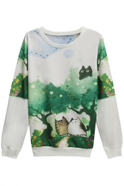 Oasap Cartoon Pattern O Neck Sweatshirt