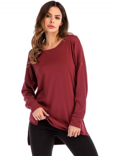 Oasap Casual Long Sleeve Slit High Low Loose Tee