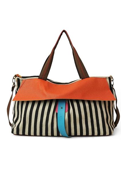 Oasap Square Shaped Belt Embellished Striped Shoulder Bag