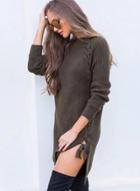 Oasap Round Neck Long Sleeve Lace Up Pullover Sweater Dress