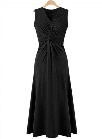 Oasap V Neck Sleeveless Wrap Front Maxi Evening Dress