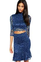 Oasap Navy Lace Soft Lining Skirt Set