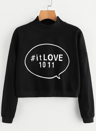 Oasap High Neck Long Sleeve Crop Top Sweatshirts