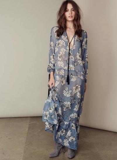 Oasap V Neck Floral Print See Through Maxi Dress