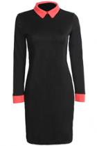 Oasap Chic Color Block Stand Collar Body-con Dress