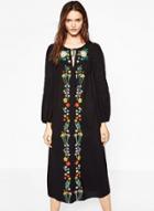 Oasap Floral Embroidered Pattern Lantern Sleeve Maxi Dress
