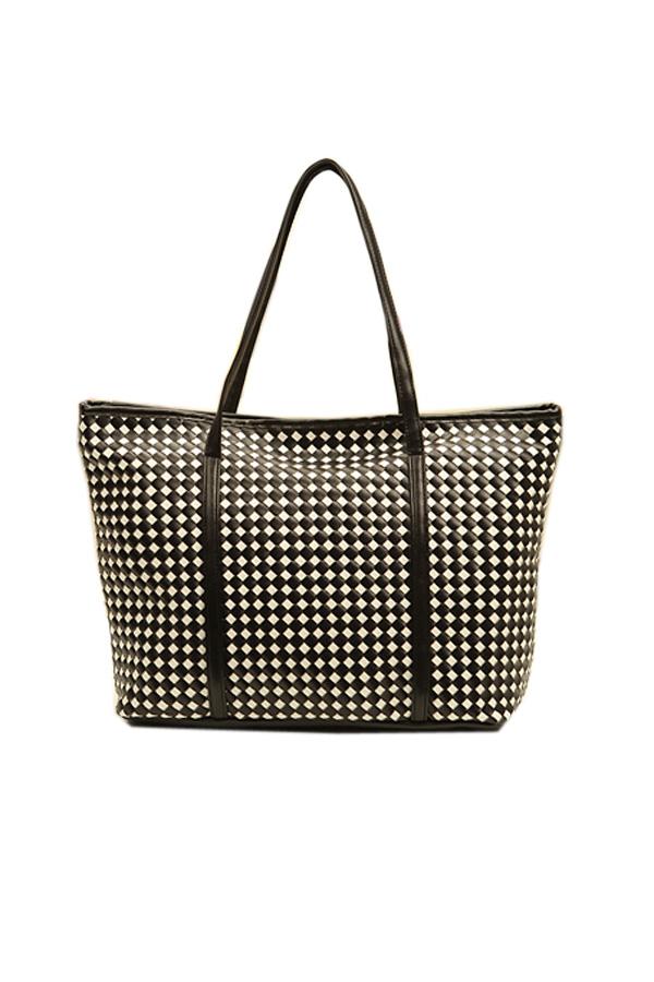 Oasap Check Print Contrast Color Zipped Shoulder Bag