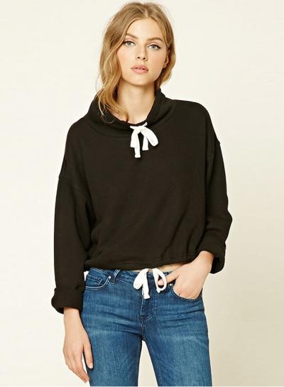Oasap Loose Lace-up Short Sweatshirt