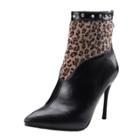 Oasap Pointed Toe Leopard High Heels Ankle Boots