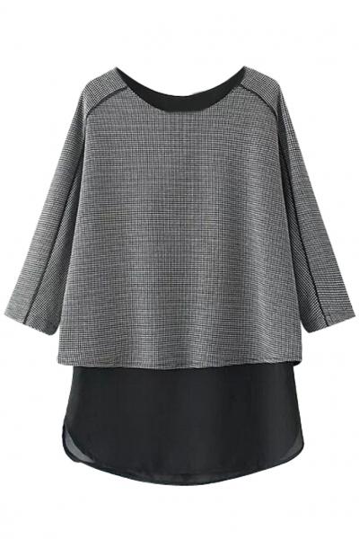 Oasap Mock 2 Pcs Grey Black Blouse