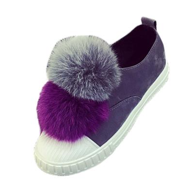 Oasap Color Block Pom Pom Round Toe Flat Heels Shoes