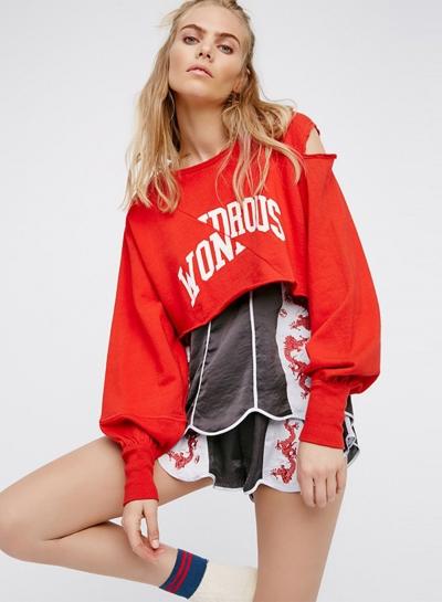 Oasap Fashion Long Sleeve Letter Printed Ripped Crop Sweatshirt