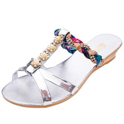 Oasap Bohemian Open Toe Slip On Rhinestone Slippers Sandals