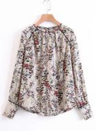 Oasap Round Neck Long Sleeve Floral Printed Blouse