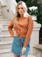 Oasap Fashion Solid Long Sleeve Lace-up Tee