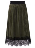 Oasap Fashion Elastic Waist Lace Panel Maxi Pleated Skirt