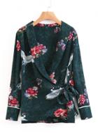 Oasap V Neck Long Sleeve Floral Printed Blouses