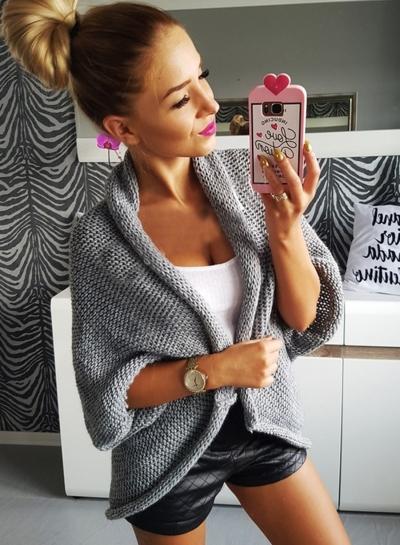Oasap Knit Open Front Batwing Sleeve Sweater Cardigan