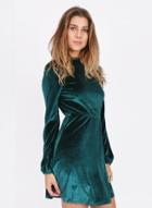 Oasap Round Neck Long Sleeve Backless Solid Color Dress