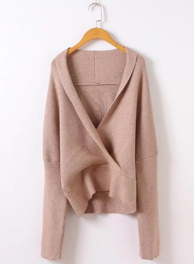 Oasap Shawl Collar Solid Color Long Sleeve Sweater