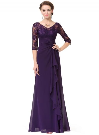 Oasap Women's V Neck Lace Half Sleeve Prom Evening Dress