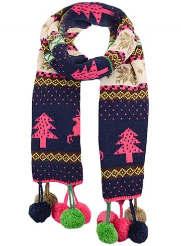 Oasap Women's Christmas Tree Elk Graphic Pompon Scarf