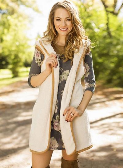 Oasap Hooded Sleeveless Solid Color Lamb Wool Vest