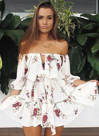 Oasap Florla Print Half Sleeve Mini Dress