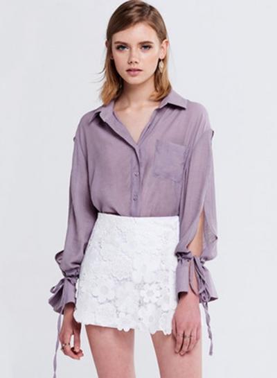 Oasap Turn-down Collar Slit Sleeve Button Down Shirt