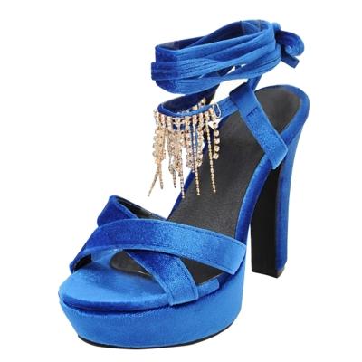 Oasap Peep Toe Lace Up Block Heels Sandals With Rhinestone Tassel