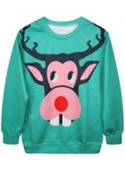 Oasap Reindeer Print Christmas Style Loose Sweatshirt
