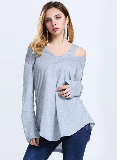 Oasap V Neck Cutout Solid Loose Fit Tee