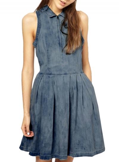 Oasap Women's Casual Turn Down Collar Sleeveless Short Denim Dress