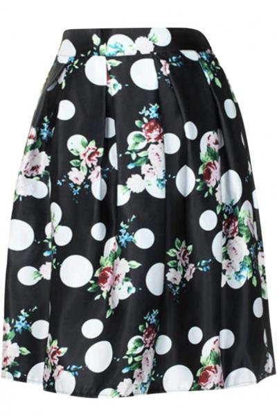 Oasap Stylish Dot Floral Printed Woman Dress