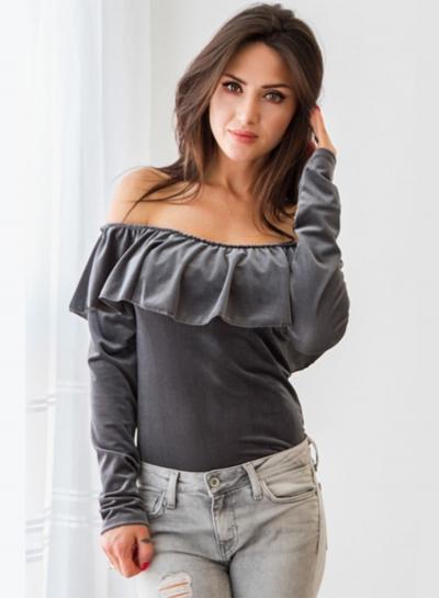 Oasap Off Shoulder Ruffle Long Sleeve Solid Blouse