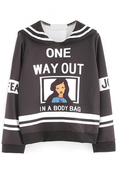 Oasap Color-blocked Graphic Long-sleeve Sweatshirt