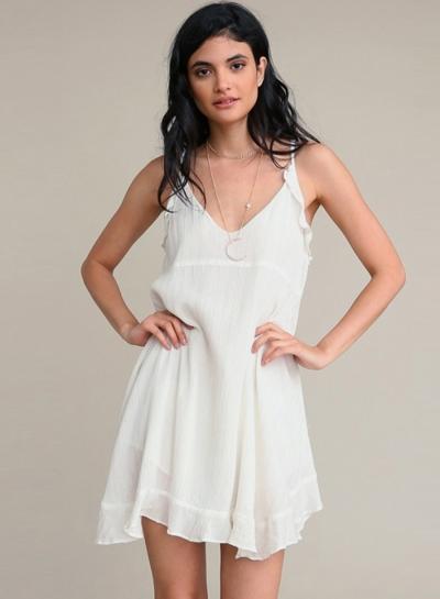 Oasap Spaghetti Strap V Neck Sleeveless Ruffle Solid Dress